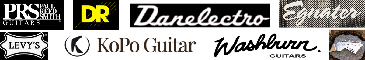 PRS Guitars and Amps, DR Strings, Danelectro Guitars and Pedals, Egnater Amps, Levy's Leathers Gig Bags and Straps, Kopo Guitars, Washburn Guitars, Lush Guitars